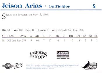 1997 Best Princeton Devil Rays #5 Jeison Arias Back
