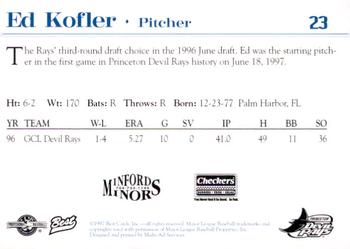 1997 Best Princeton Devil Rays #23 Ed Kofler Back