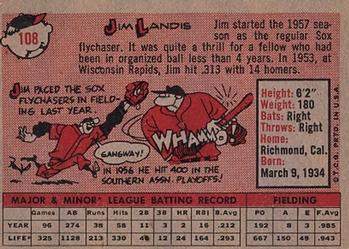 1958 Topps #108 Jim Landis Back