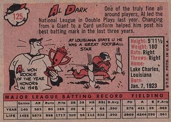 1958 Topps #125 Al Dark Back
