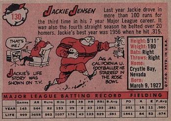 1958 Topps #130 Jackie Jensen Back