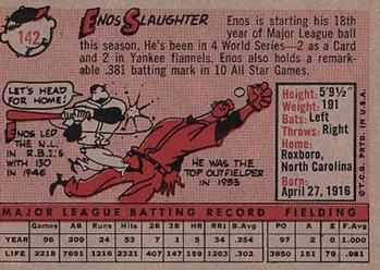 1958 Topps #142 Enos Slaughter Back