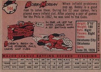 1958 Topps #144 Bobby Morgan Back