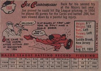 1958 Topps #168 Joe Cunningham Back