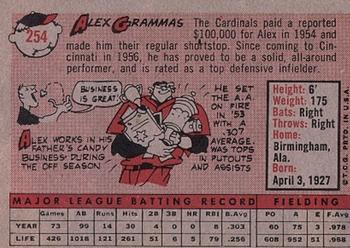 1958 Topps #254 Alex Grammas Back