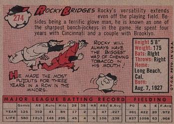 1958 Topps #274 Rocky Bridges Back