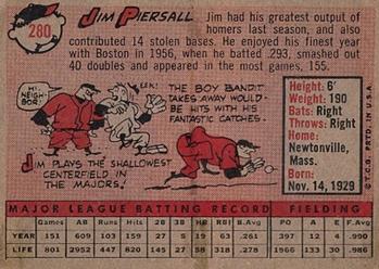 1958 Topps #280 Jim Piersall Back