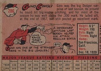 1958 Topps #286 Gino Cimoli Back