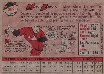 1958 Topps #302 Mike Baxes Back