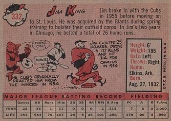 1958 Topps #332 Jim King Back