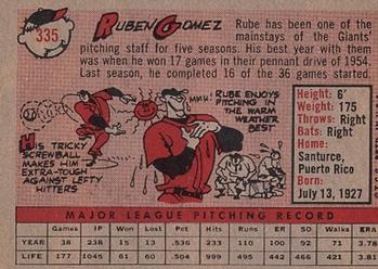 1958 Topps #335 Ruben Gomez Back
