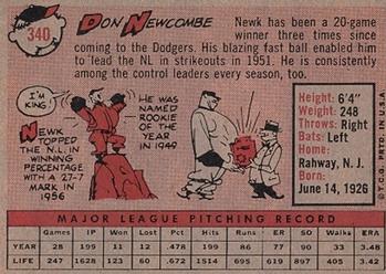 1958 Topps #340 Don Newcombe Back