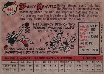 1958 Topps #444 Danny Kravitz Back
