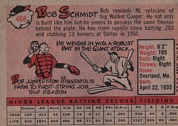 1958 Topps #468 Bob Schmidt Back