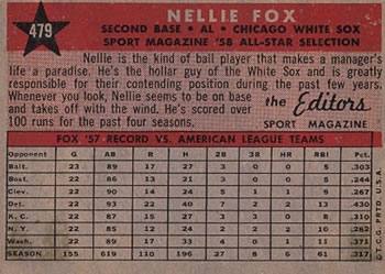 1958 Topps #479 Nellie Fox Back