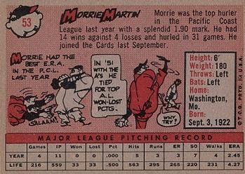 1958 Topps #53 Morrie Martin Back