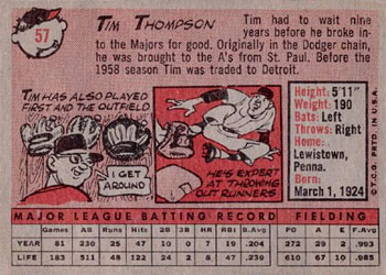1958 Topps #57 Tim Thompson Back