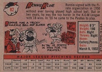 1958 Topps #82 Ronnie Kline Back
