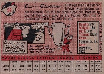 1958 Topps #92 Clint Courtney Back