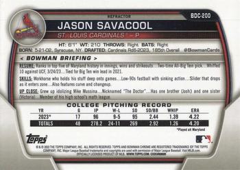 2023 Bowman Draft - Chrome Refractor #BDC-200 Jason Savacool Back