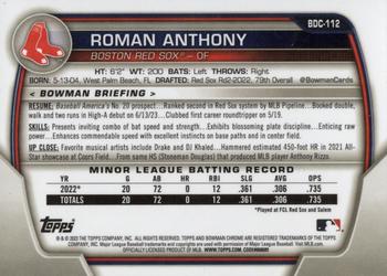 2023 Bowman Draft - Chrome Blue Refractor #BDC-112 Roman Anthony Back