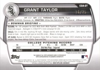 2023 Bowman Draft - Chrome Prospect Autographs Orange Refractor #CDA-GT Grant Taylor Back