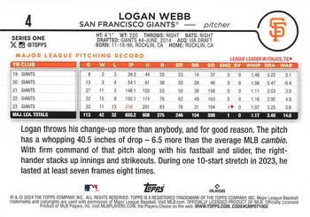 2024 Topps #4 Logan Webb Back