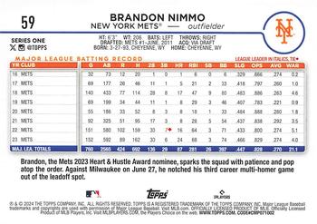2024 Topps #59 Brandon Nimmo Back