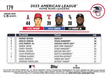 2024 Topps #179 American League Leaders Home Runs (Shohei Ohtani / Adolis García / Luis Robert Jr.) Back