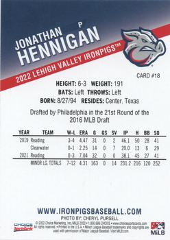 2022 Choice Lehigh Valley IronPigs #18 Jonathan Hennigan Back