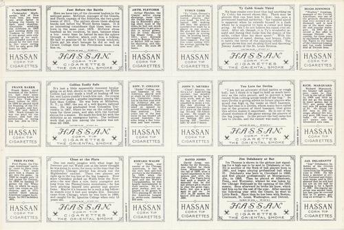 1977 Dover Publications Classic Baseball Cards Reprints - Panels #Pg 3 Jennings / Cobb / Fletcher / Mathewson / Marquard / Meyers / Collins / Baker / Delahanty / Jones / Walsh / Payne Back