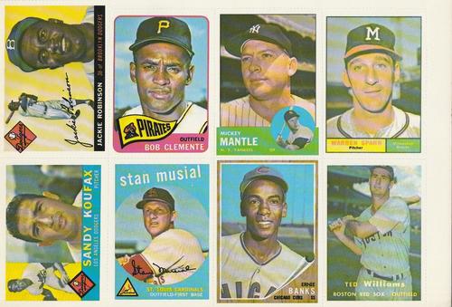 1978 Dover Publications Hall of Fame Cards Reprints - Panels #1/25/50/100/150/200/200/343 Jackie Robinson / Bob Clemente / Mickey Mantle / Warren Spahn / Sandy Koufax / Stan Musial / Ernie Banks / Ted Williams Front