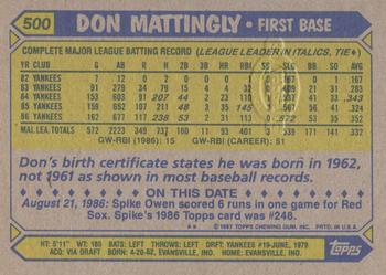 2003 Topps All-Time Fan Favorites - Vintage Embossed Buybacks 1987 #500 Don Mattingly Back