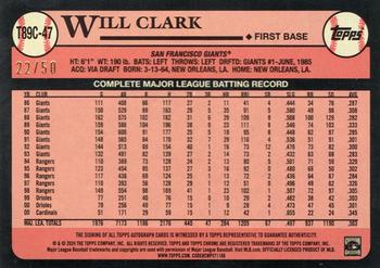 2024 Topps - 1989 Topps Baseball 35th Anniversary Chrome Autographs Gold (Series One) #T89C-47 Will Clark Back