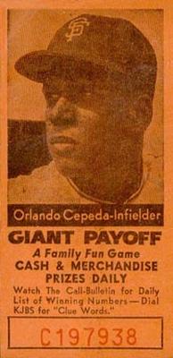 1958 San Francisco Call-Bulletin San Francisco Giants #NNO Orlando Cepeda Front