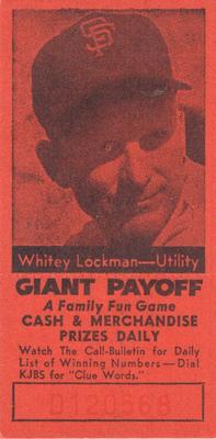 1958 San Francisco Call-Bulletin San Francisco Giants #NNO Whitey Lockman Front