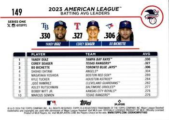 2024 Topps - Silver Crackle Foil #149 American League Leaders Batting Average (Yandy Díaz / Corey Seager / Bo Bichette) Back