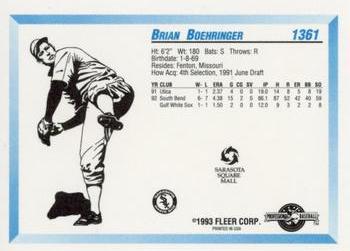 1993 Fleer ProCards Sarasota White Sox SGA #1361 Brian Boehringer Back