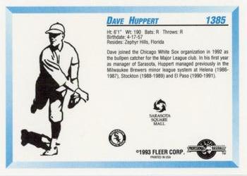 1993 Fleer ProCards Sarasota White Sox SGA #1385 Dave Huppert Back