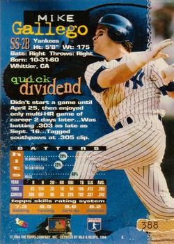 1994 Stadium Club - First Day Issue #388 Mike Gallego Back