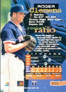 1994 Stadium Club - First Day Issue #650 Roger Clemens Back
