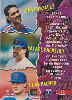 1994 Stadium Club - Golden Rainbow #112 Juan Gonzalez / Rafael Palmeiro / Dean Palmer Back