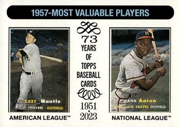 2024 Topps Heritage - White Border #190 1957 MVPs (Mickey Mantle / Hank Aaron) Front