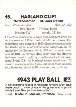 1987 TCMA Collectors Kits Reprints - 1983 1943 Play Ball #15 Harlond Clift Back