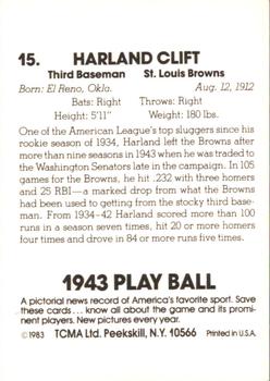 1987 TCMA Collectors Kits Reprints - 1983 1943 Play Ball #15 Harlond Clift Back