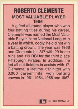 1987 TCMA Collectors Kits Reprints - 1985 Most Valuable Players National League #NNO Roberto Clemente Back