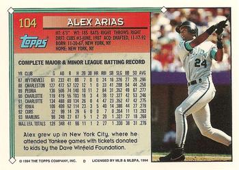 1994 Topps #104 Alex Arias Back