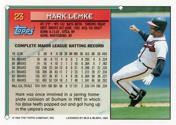 1994 Topps #23 Mark Lemke Back