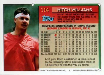 1994 Topps #114 Mitch Williams Back