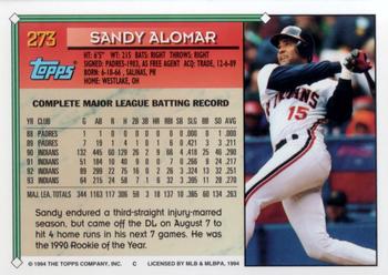 1994 Topps #273 Sandy Alomar Back